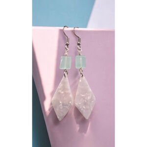 Mint Glass & White Acetate Dangle Earrings with Stainless Steel Ear Hooks